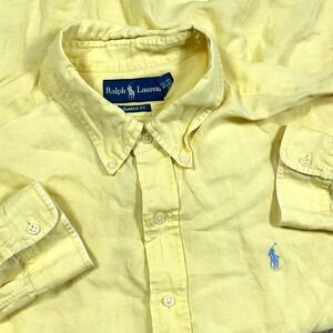 Ralph Lauren Shirt Men XXL 2XL Yellow Blue Silk Linen Blend Button Up Classic Fi